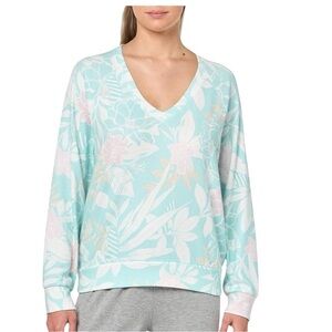 NWT PJ Salvage Pajama Top Size XL Fleece V-Neck Long Sleeve Floral Peachy Cozy